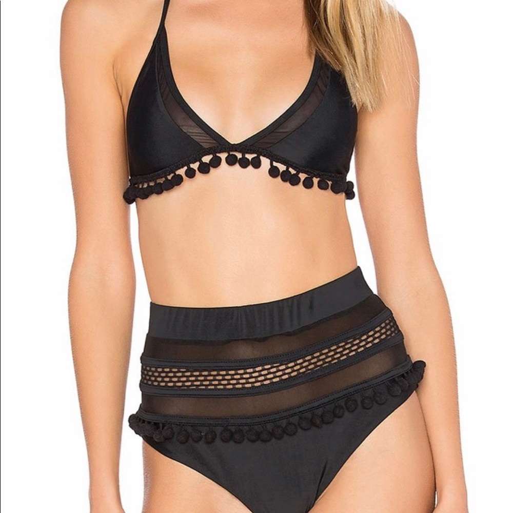 High Waist Two Piece Bikini Set Stripe Tassel
